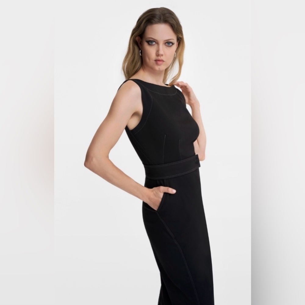 Gap X Zac Posen Gapstudio Seamed Denim Midi Dress NWT 2 LBD Little Black Dress - Picture 8 of 10